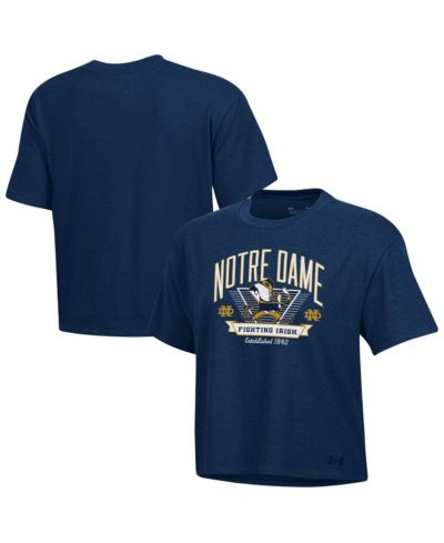 Женский укороченный футболка Under Armour Navy Notre Dame Fighting Irish Essentials Icon