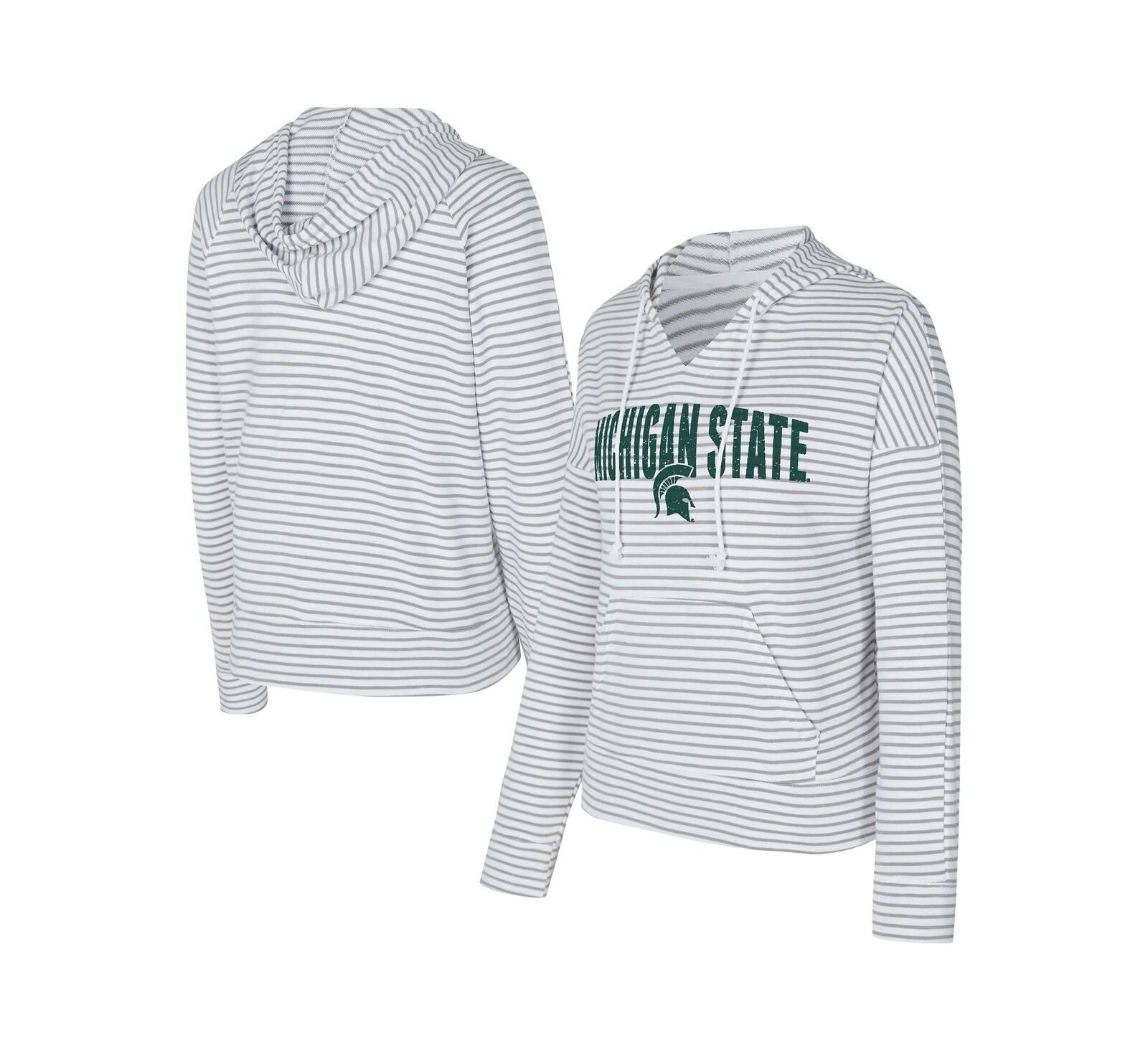 Мужское худи Concepts Sport Michigan State Spartans, полосатое, V-образный вырез, белый/серый
