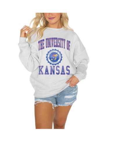 Женское флисовое худи Gameday Couture Women's Kansas Jayhawks Gray Oversized с заниженным плечом