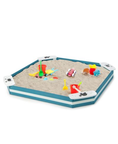 Costway Outdoor Wooden Sandbox with Animal Patterns Seats Backyard Bottomless Sandpit