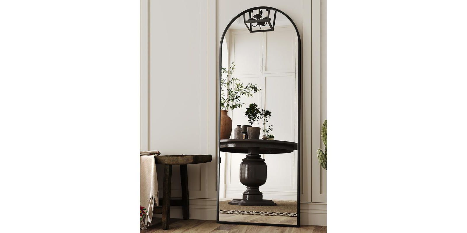 Antok Full Length Mirror, 58"x18" Floor Mirror, Arch Floor Standing Mirror  with Stand for Bedroom, Black