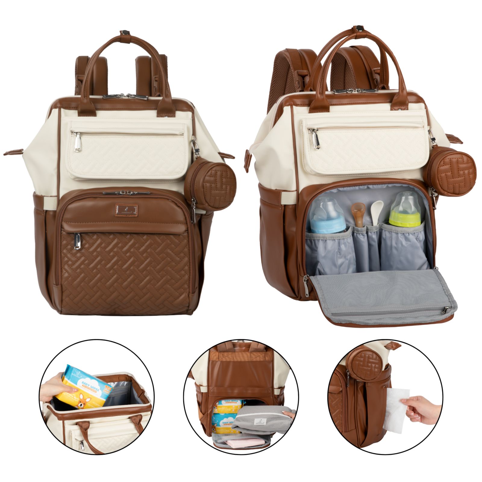 BabbleRoo Premium Faux Leather Diaper Bag Backpack Spacious