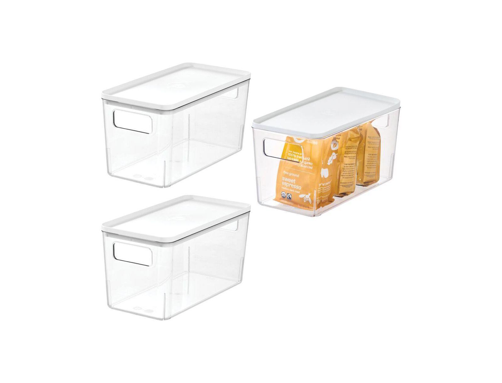 iDesign Pantry Bin with Lid for Kitchen - Set of 3 - Clear/White