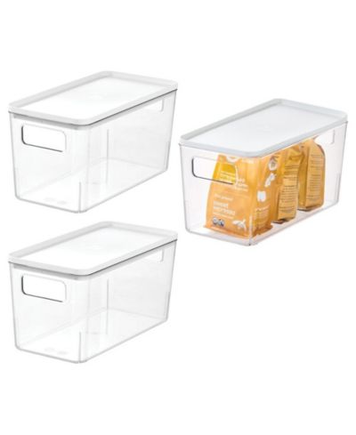 iDesign Pantry Bin with Lid for Kitchen - Set of 3 - Clear/White