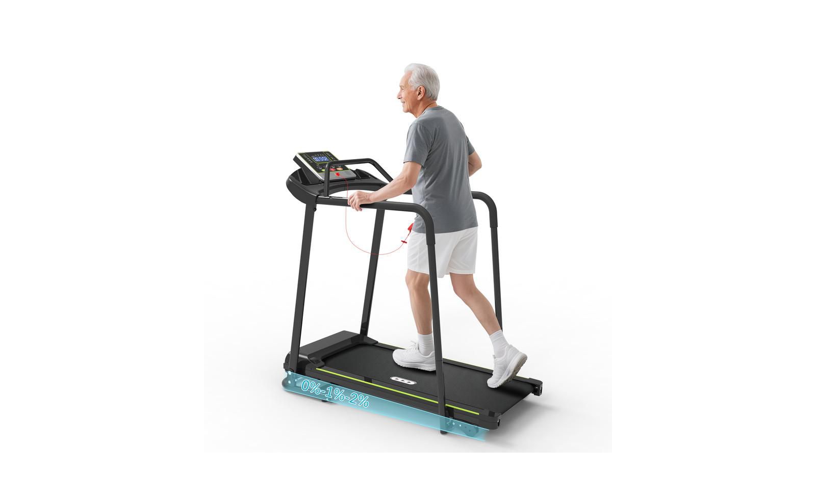 Redliro Senior Treadmill with Long Handrails, 300lbs Capacity, LED Display & Heart Rate Sensor, Safe Walking Treadmill