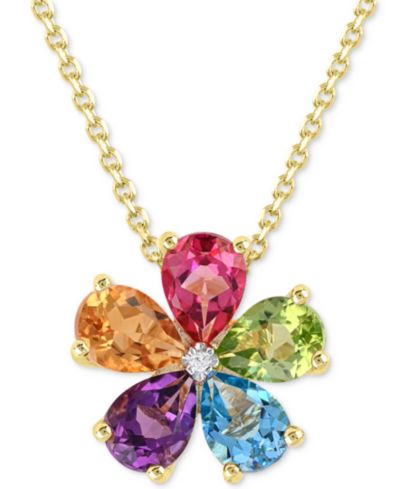 Подвеска-цветок с многогранным камнем 3-1/4 ct. t.w. и бриллиантовым акцентом из позолоченного стерлингового серебра 14K