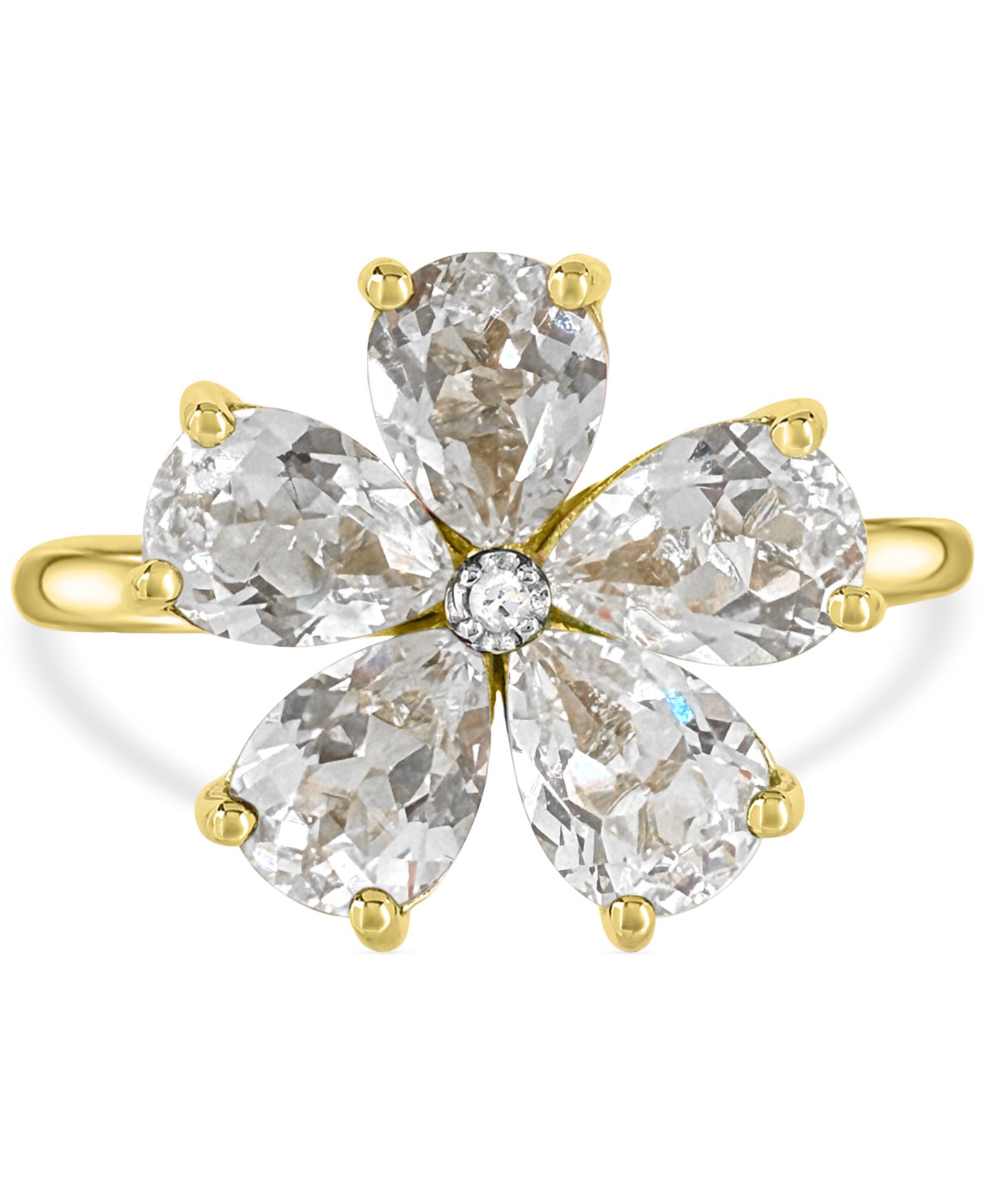 Lab-created White Sapphire 3-5/8 ct. t.w. Flower Statement Ring with Diamond Accent in 14K Gold-Plated Sterling Silver