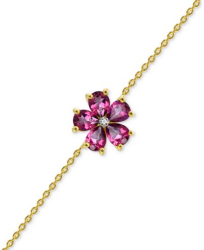 Браслет с многоцветными драгоценными камнями и бриллиантом в 14K Gold-Plated Sterling Silver
