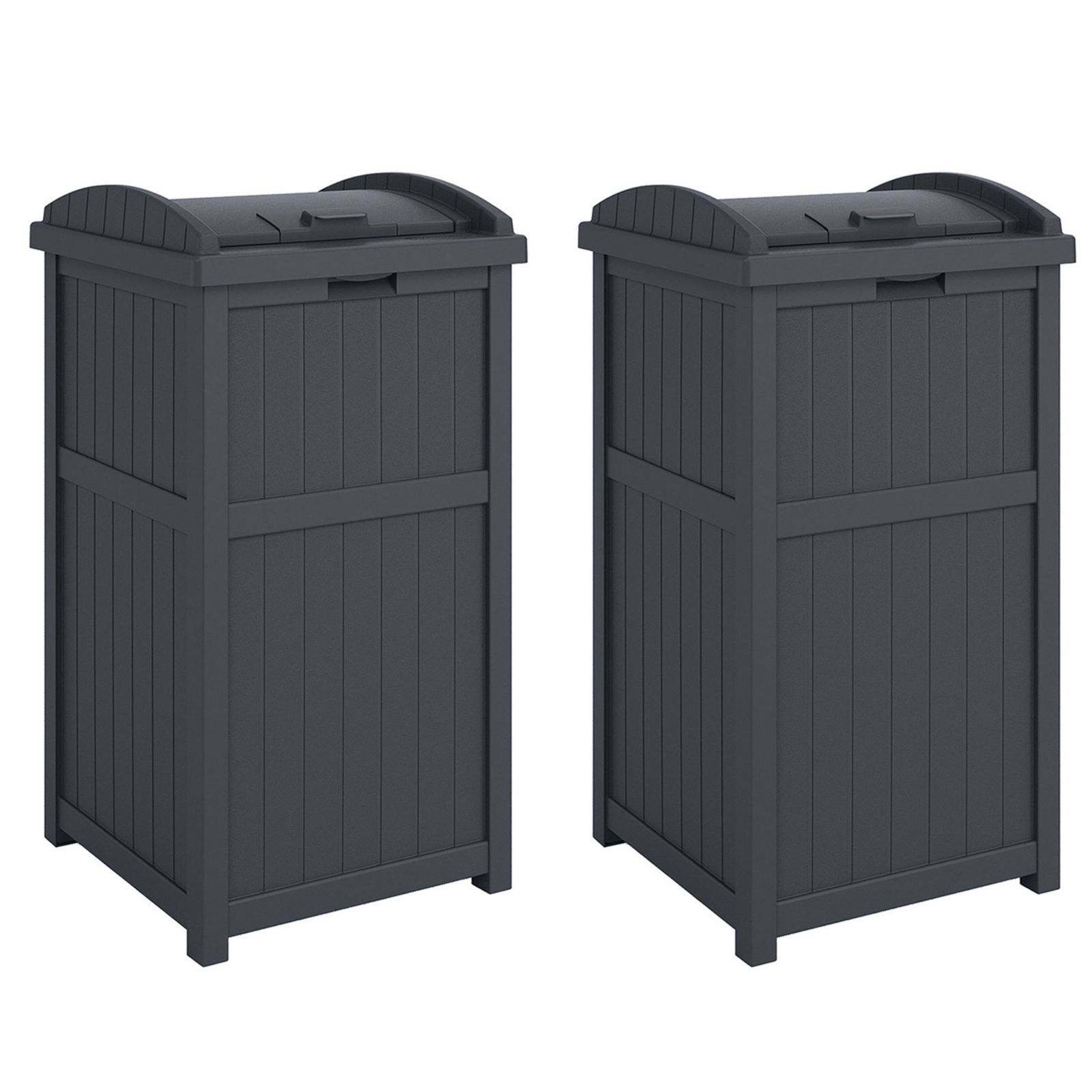 Suncast 30 Gallon Hideaway Trash Waste Bins for Outdoor, Cyberspace (2 Pack