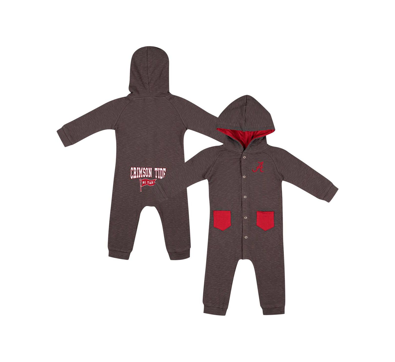 Colosseum Baby Boys and Girls Charcoal Alabama Crimson Tide Zando-Zan Waffle Full-Snap Hooded Romper
