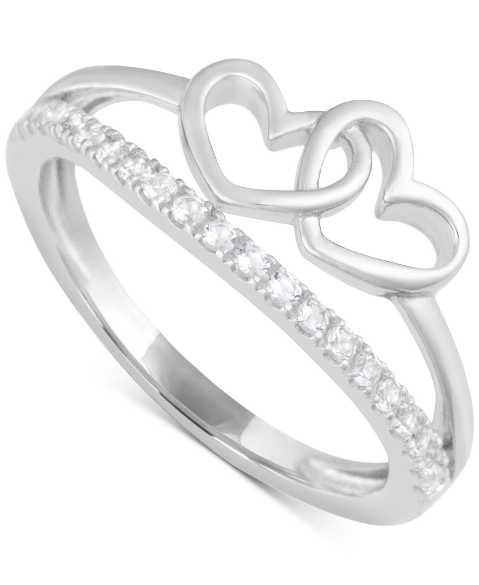White Topaz 1/4 ct. t.w. Double-Heart Promise Ring in Sterling Silver
