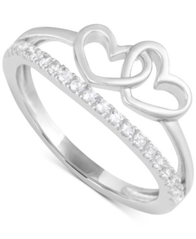 Кольцо обещаний Double-Heart из стерлингового серебра с белым топазом 1/4 ct. t.w.