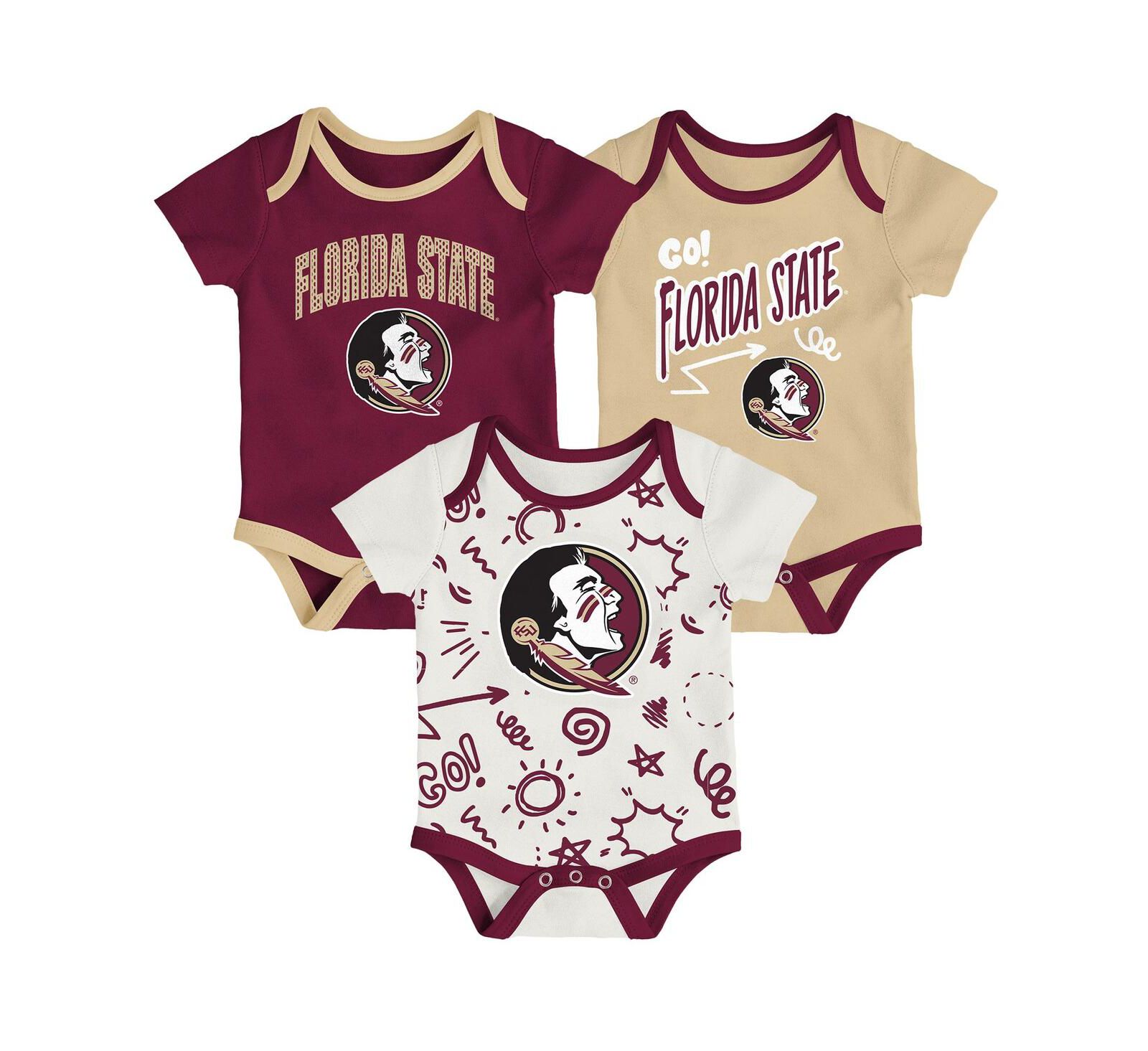 Outerstuff Baby Boys and Girls 3-Pack Florida State Seminoles All Day Play Bodysuit Set