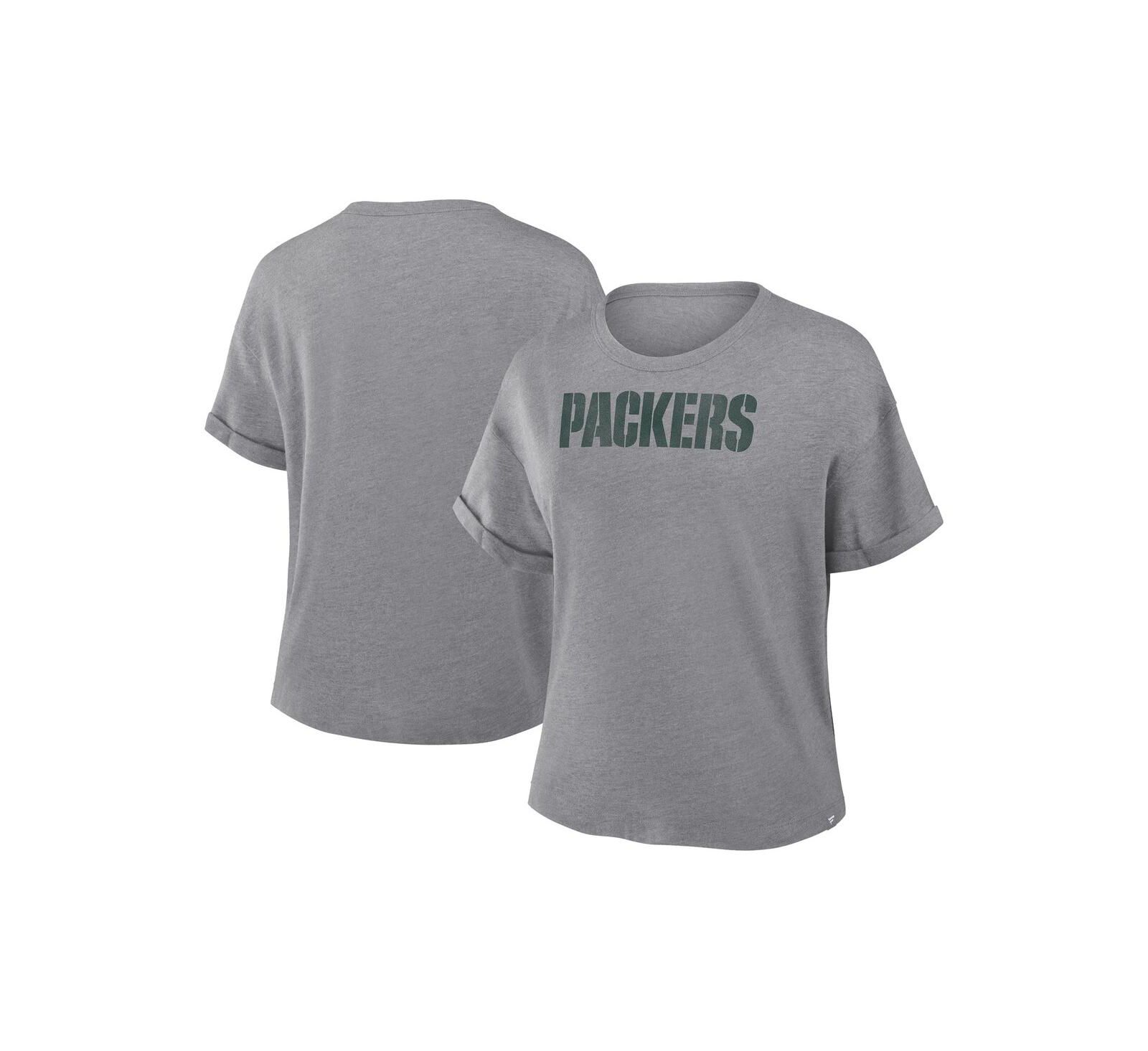 Fanatics Женская футболка Boxy Tri-Blend Heather Gray Green Bay Packers Swing Pass