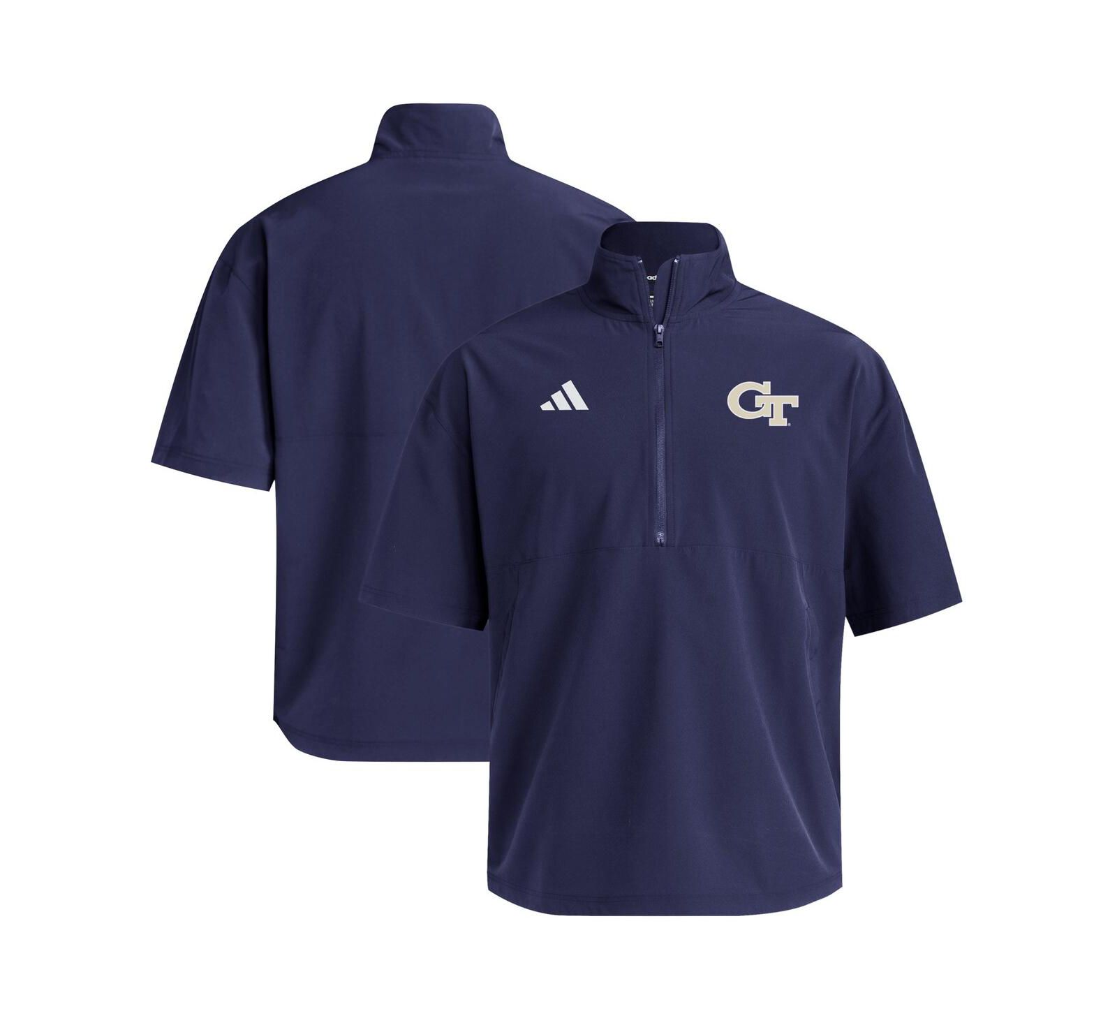 Мужское худи adidas Navy Georgia Tech Yellow Jackets Woven Quarter-Zip Short Sleeve Pullover