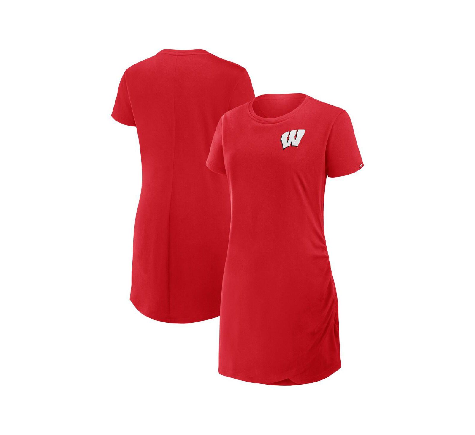 Fanatics Женский Red Wisconsin Badgers Ruched Drape T-Shirt Dress