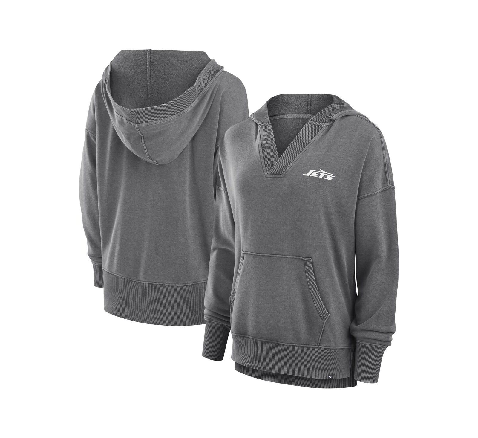 Женский худи Fanatics New York Jets Initiative Snow Wash French Terry с V-образным вырезом