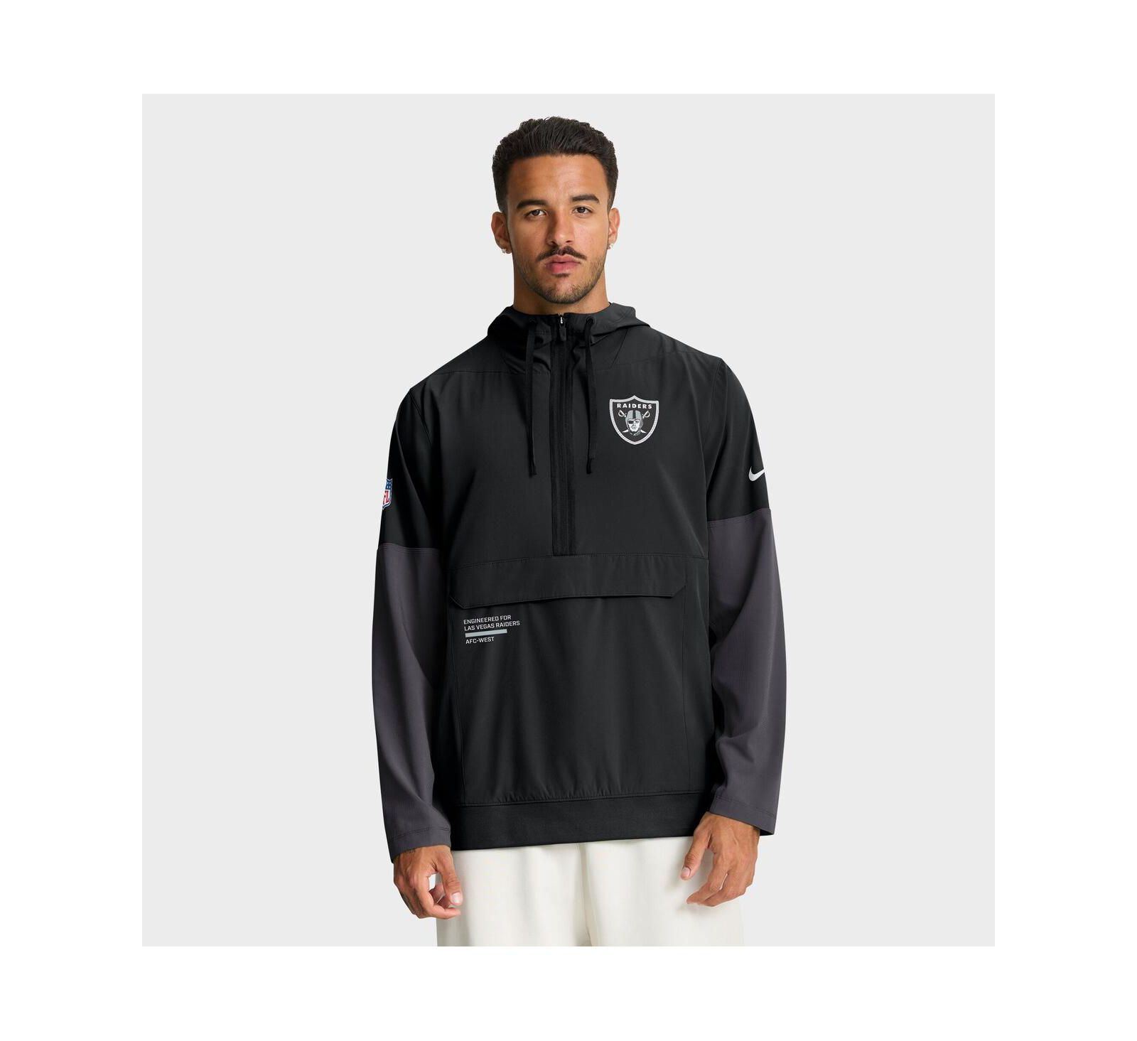 Nike Men's Black Las Vegas Raiders Sideline Anorak Half-Zip Hoodie Jacket