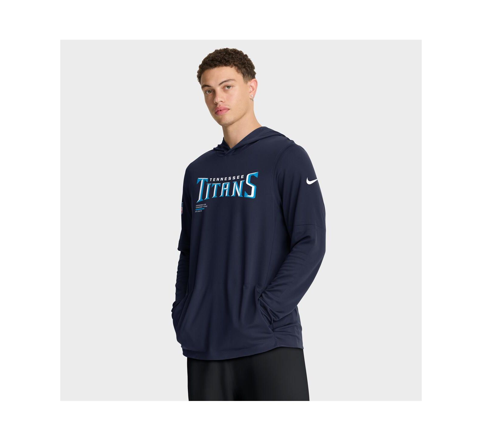 Nike Men's Navy Tennessee Titans Sideline Pure Fury Performance Long Sleeve Hoodie T-Shirt