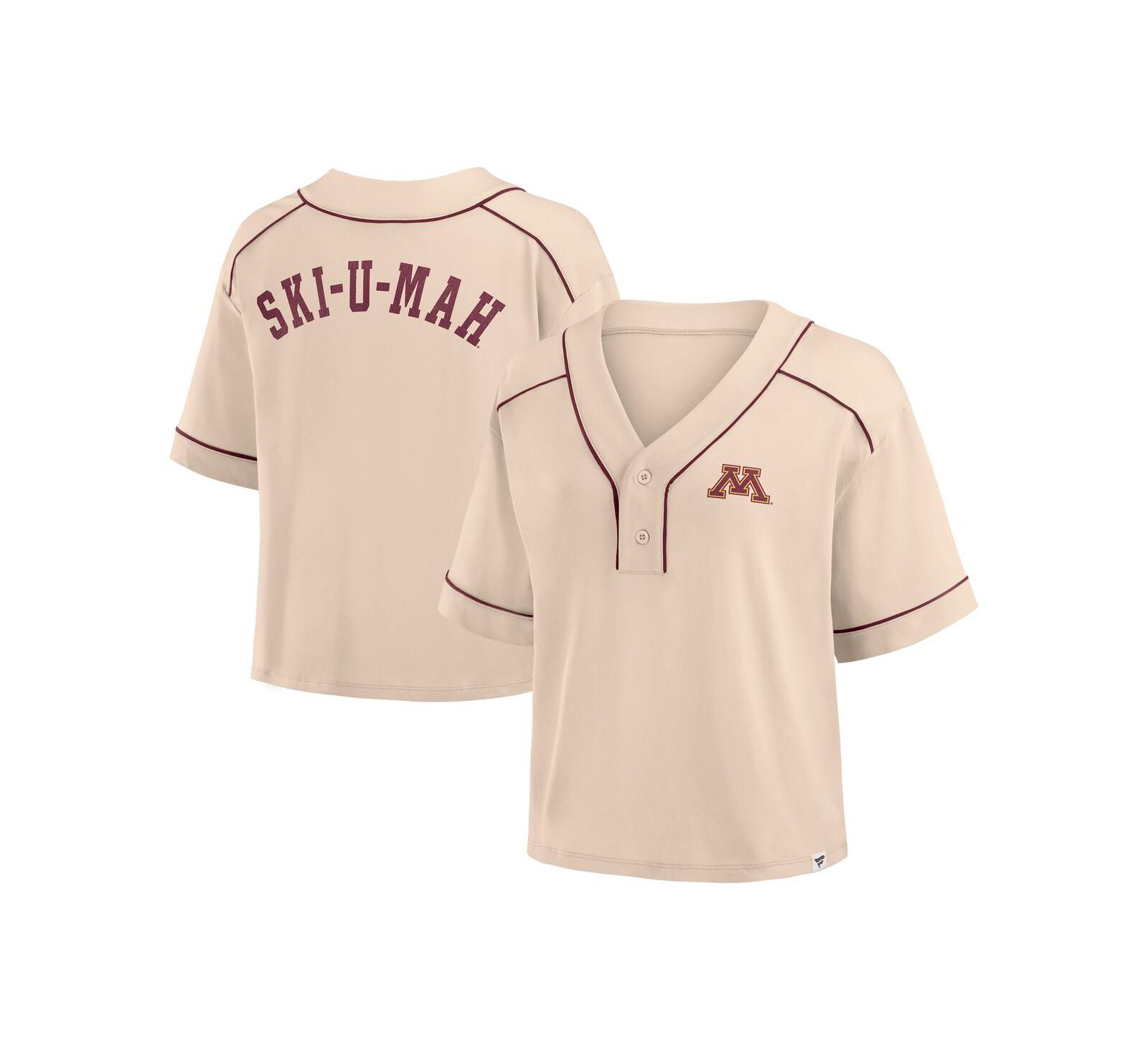 Женская футболка Fanatics Minnesota Golden Gophers Oversized Cropped V-Neck Tan