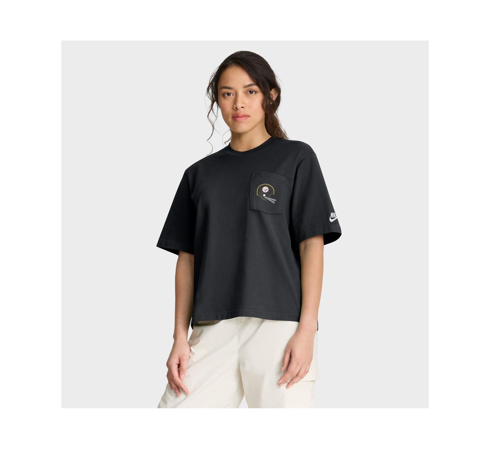 Nike Women's Black Pittsburgh Steelers Rewind Pocket Boxy T-Shirt