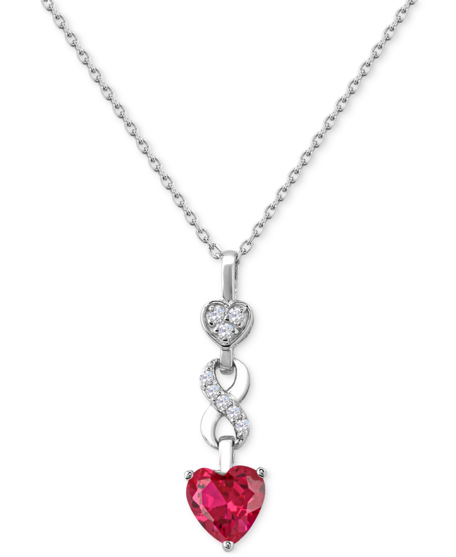Подвеска Heart Infinity из рубинов и белых сапфиров в стерлинговом серебре
