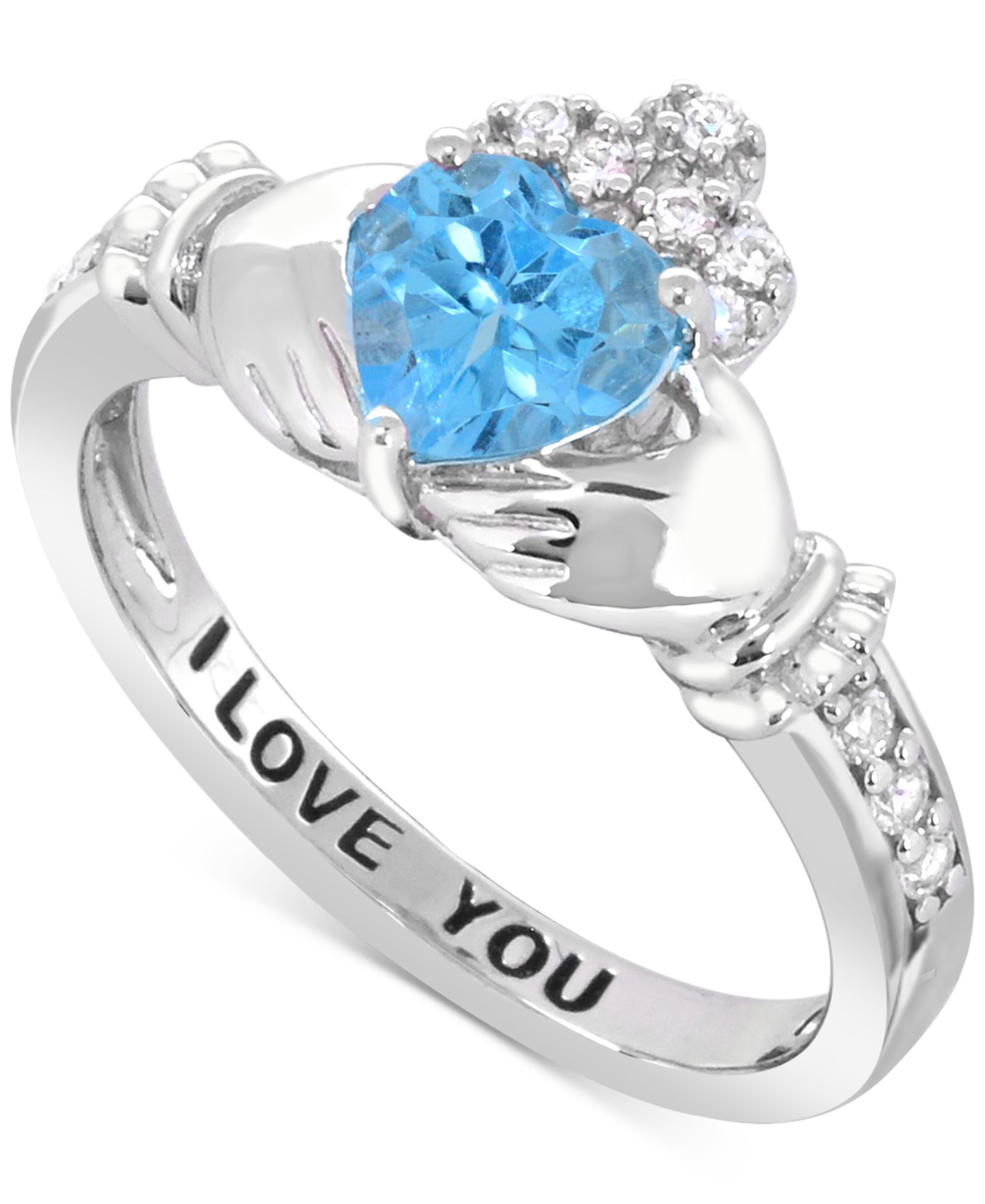 Lab-created Emerald 3/4 ct. t.w. and Lab-created White Sapphire 1/3 ct. t.w. "I LOVE YOU" Inscription Heart Promise Ring in Sterling Silver