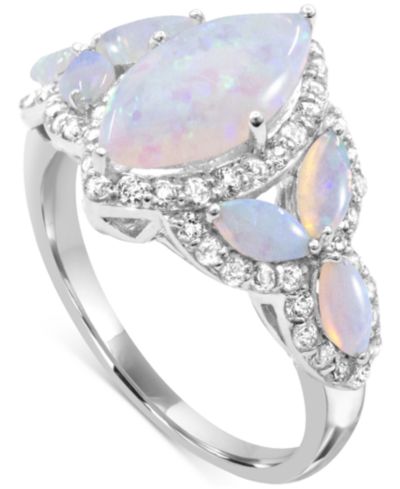 Кольцо с опалом 12 x 6mm и белым топазом Marquise Statement в серебре Sterling Silver