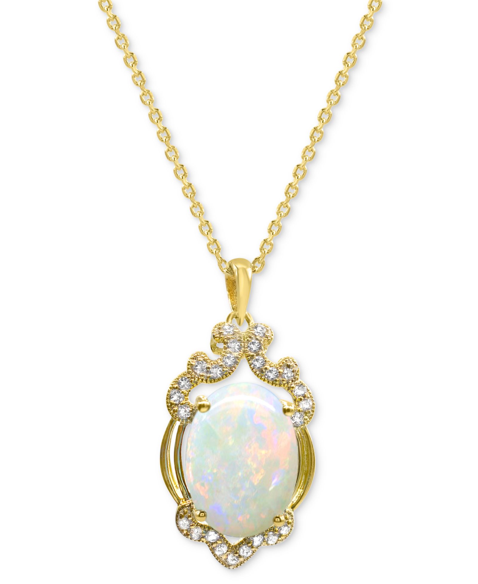 Подвеска Oval Statement из выращенного опала и белого сапфира в 14K Gold-Plated Sterling Silver