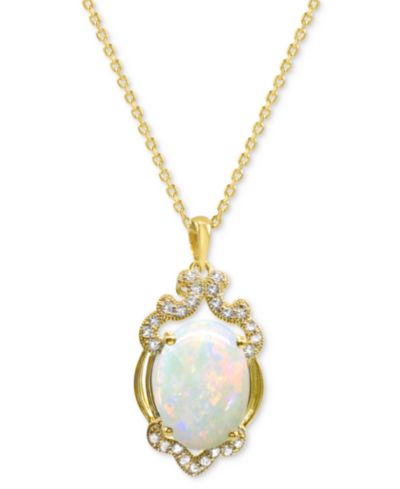 Подвеска Oval Statement из выращенного опала и белого сапфира в 14K Gold-Plated Sterling Silver