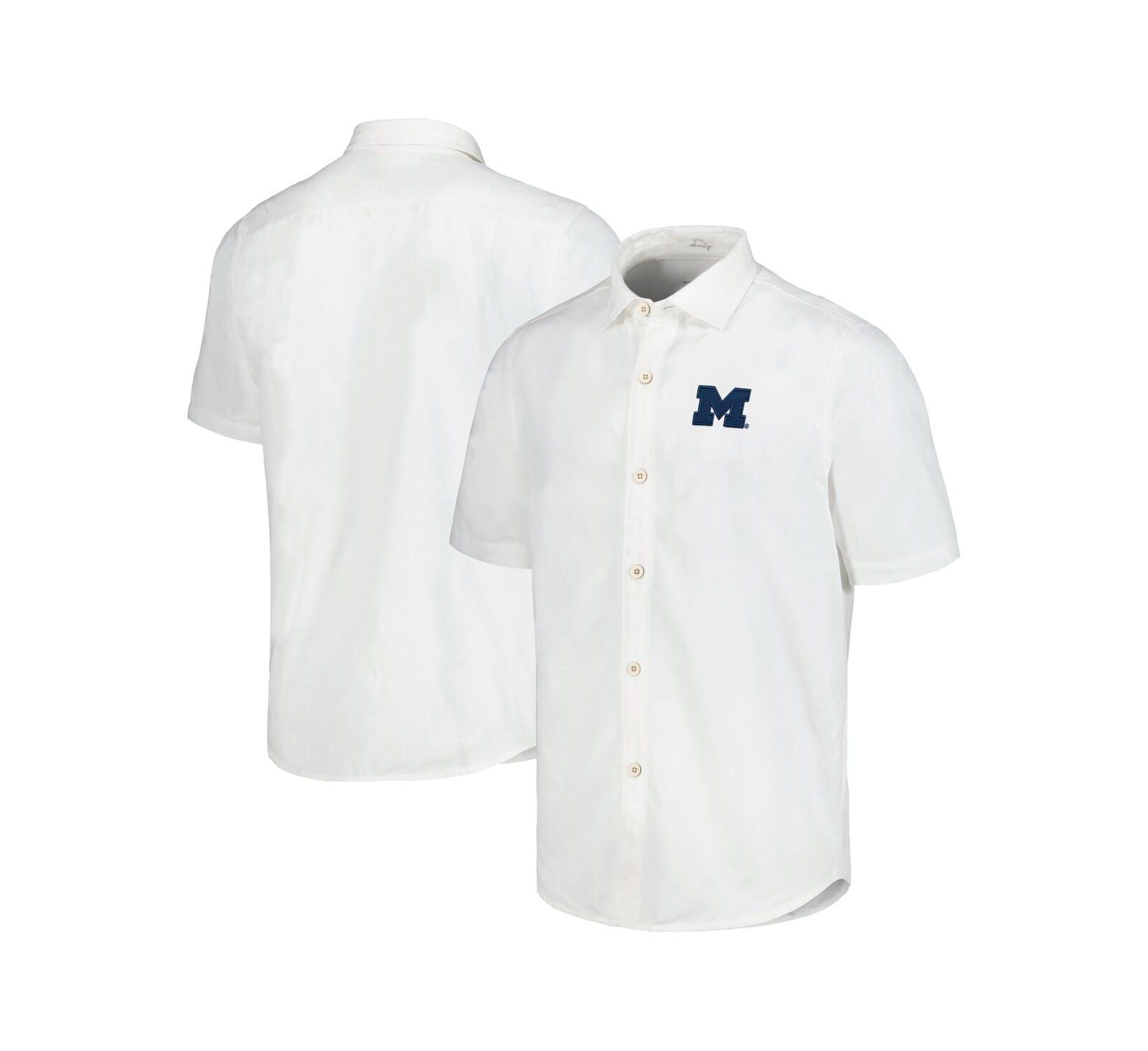 Tommy Bahama Men's White Michigan Wolverines Coconut Point Palm Vista IslandZone Camp Button-Up Shirt