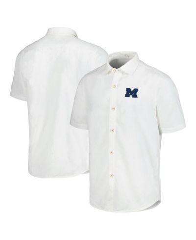 Мужская рубашка Tommy Bahama Michigan Wolverines Coconut Point Palm Vista IslandZone с коротким рукавом на пуговицах