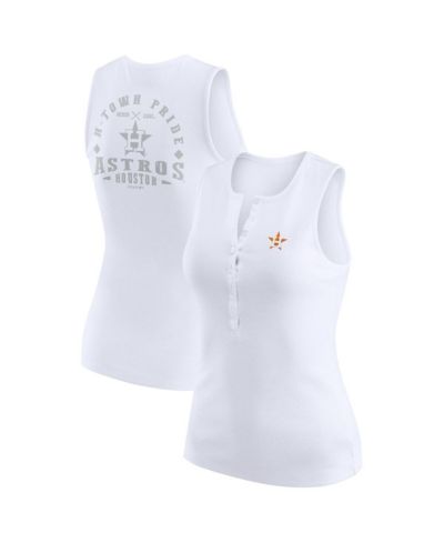 WEAR by Erin Andrews Women's White Houston Astros Rib-Knit Henley Tank Top