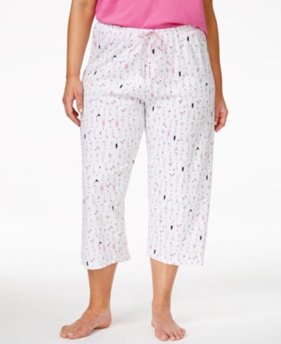 HUE Womens Plus Size Sleepwell Printed Knit Capri Pajama Pant made with Temperature Regulating Technology