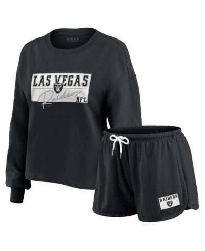 Женский комплект WEAR by Erin Andrews Las Vegas Raiders: лонгслив из тяжелого регбийного джерси и шорты, 2 части, черный