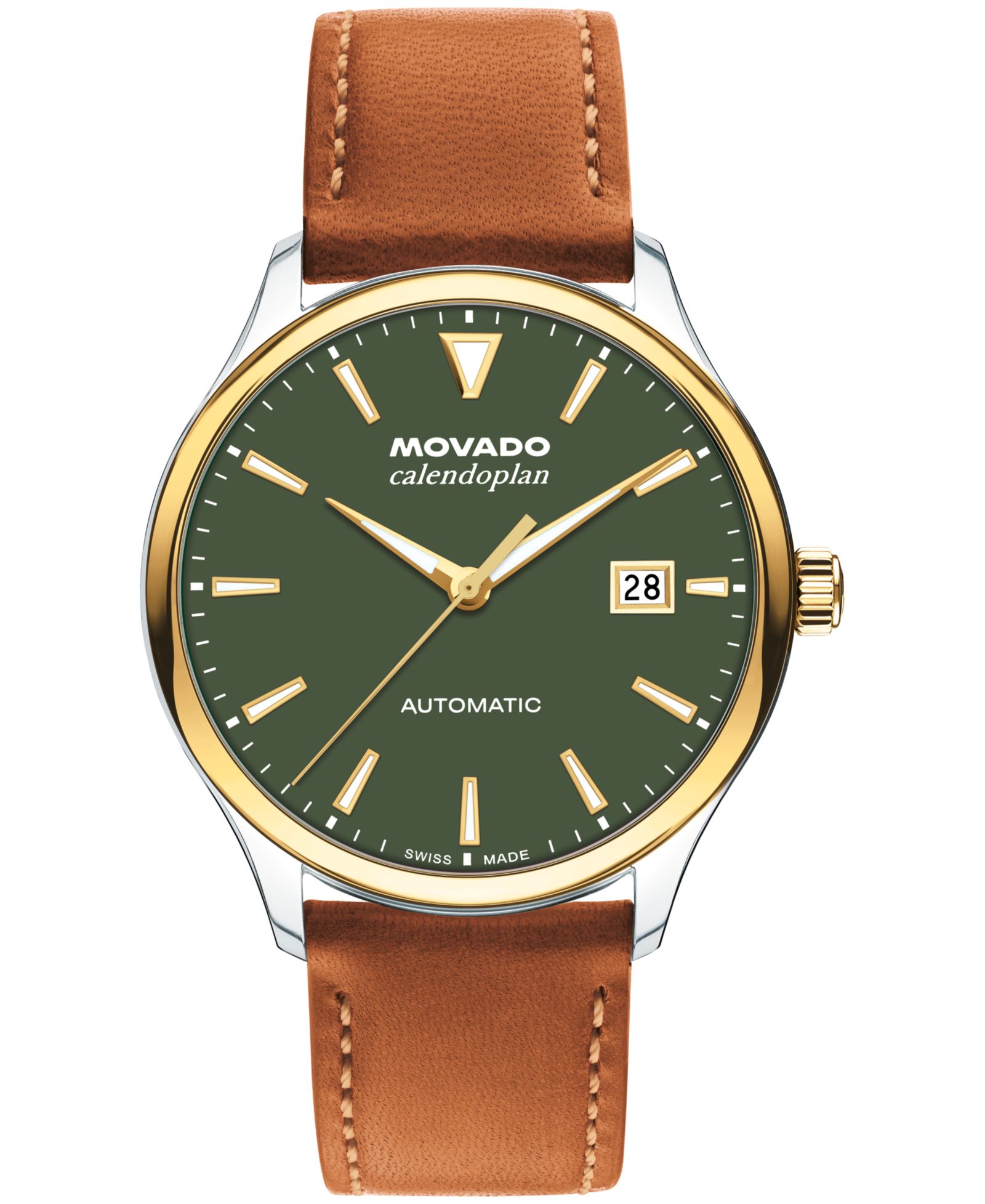 Movado Мужские часы Calendoplan Swiss Automatic Cognac Leather, 40mm