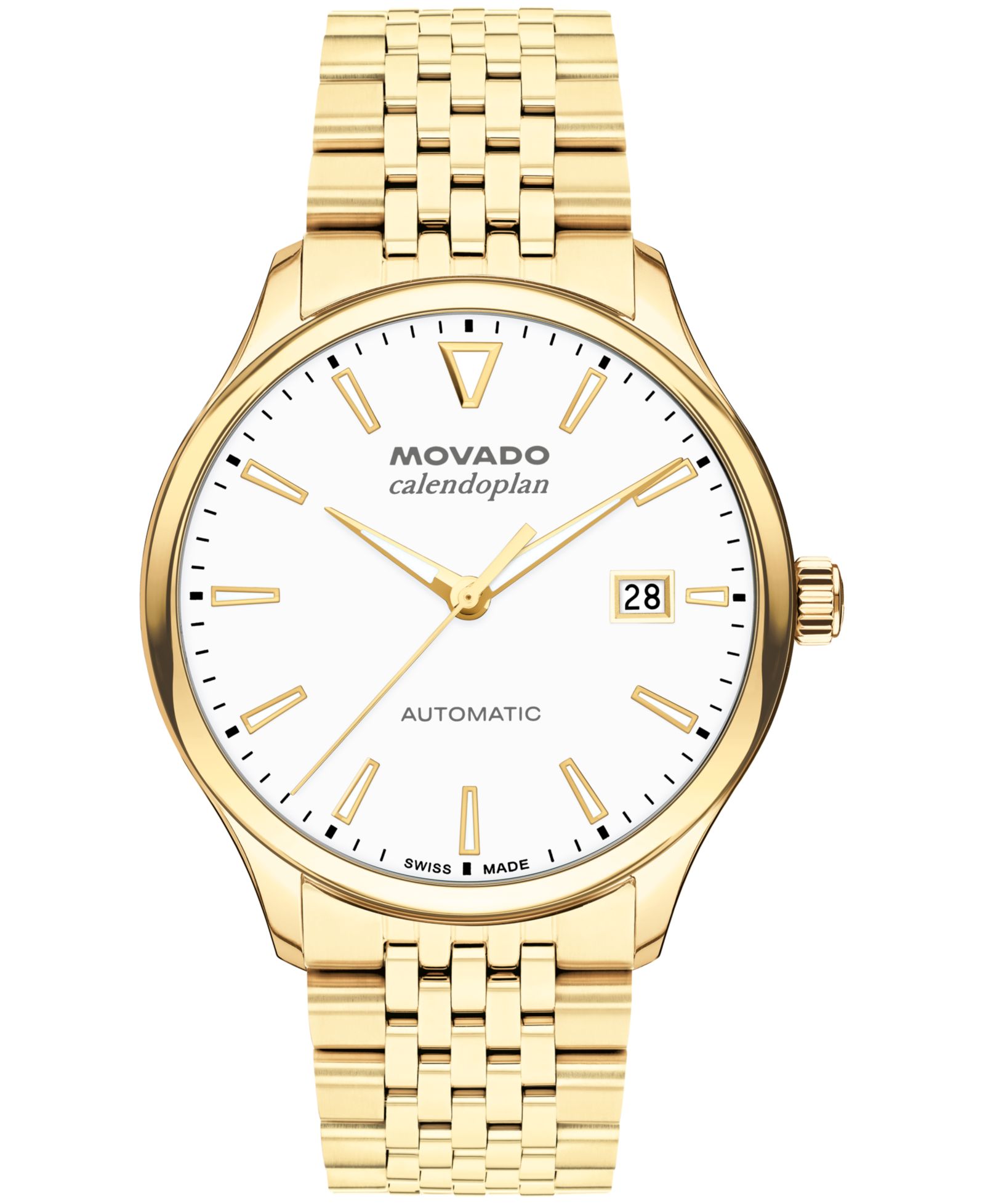 Movado Men's Calendoplan Swiss Automatic Ionic Plated Light Gold Steel Watch, 40mm