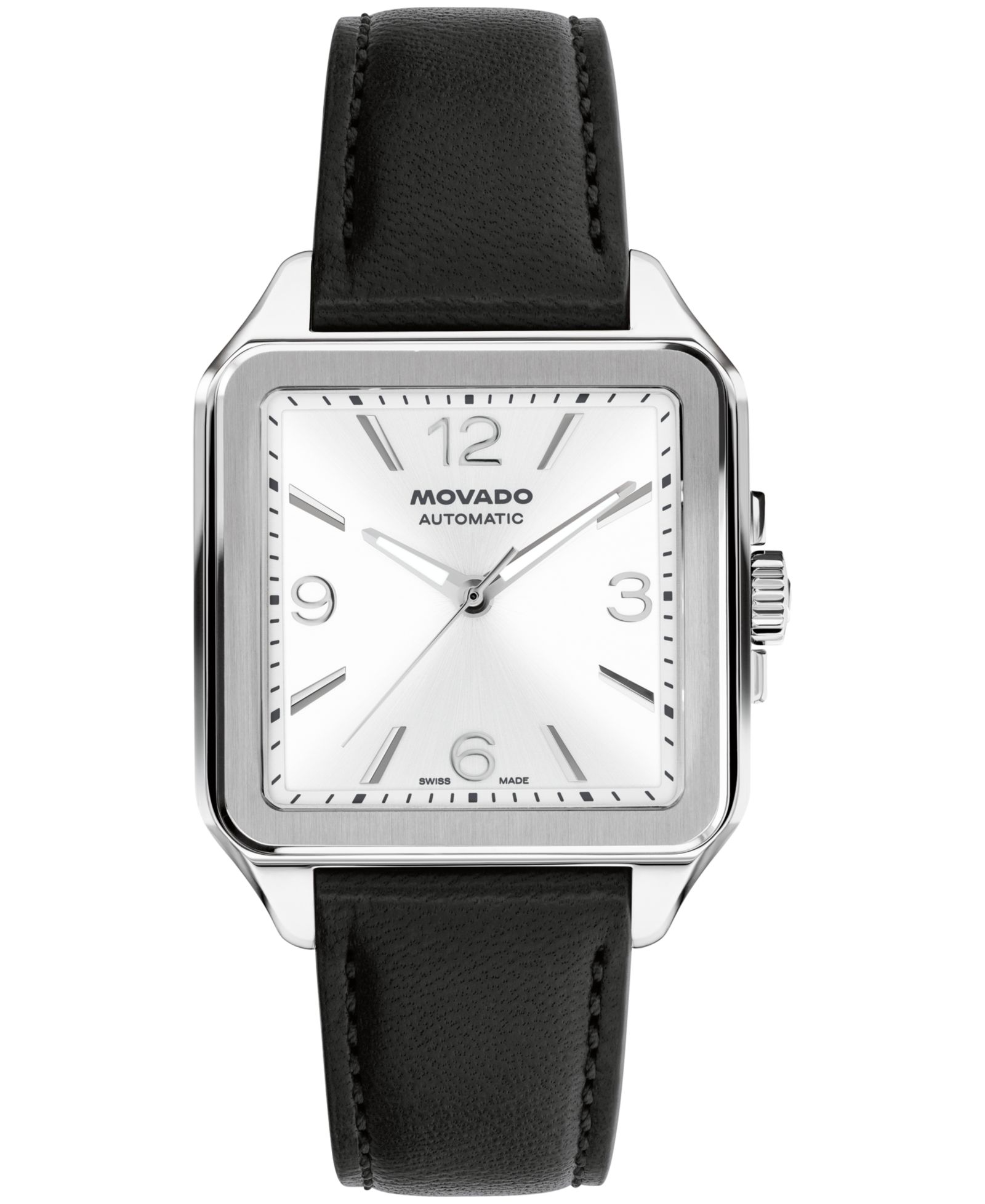 Мужские часы Movado 1917 Swiss Automatic с черным кожаным ремешком, 35x45.2mm