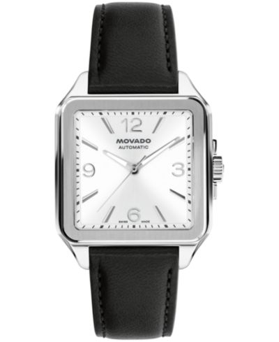 Movado Men's 1917 Swiss Automatic Black Leather Watch, 35x45.2mm