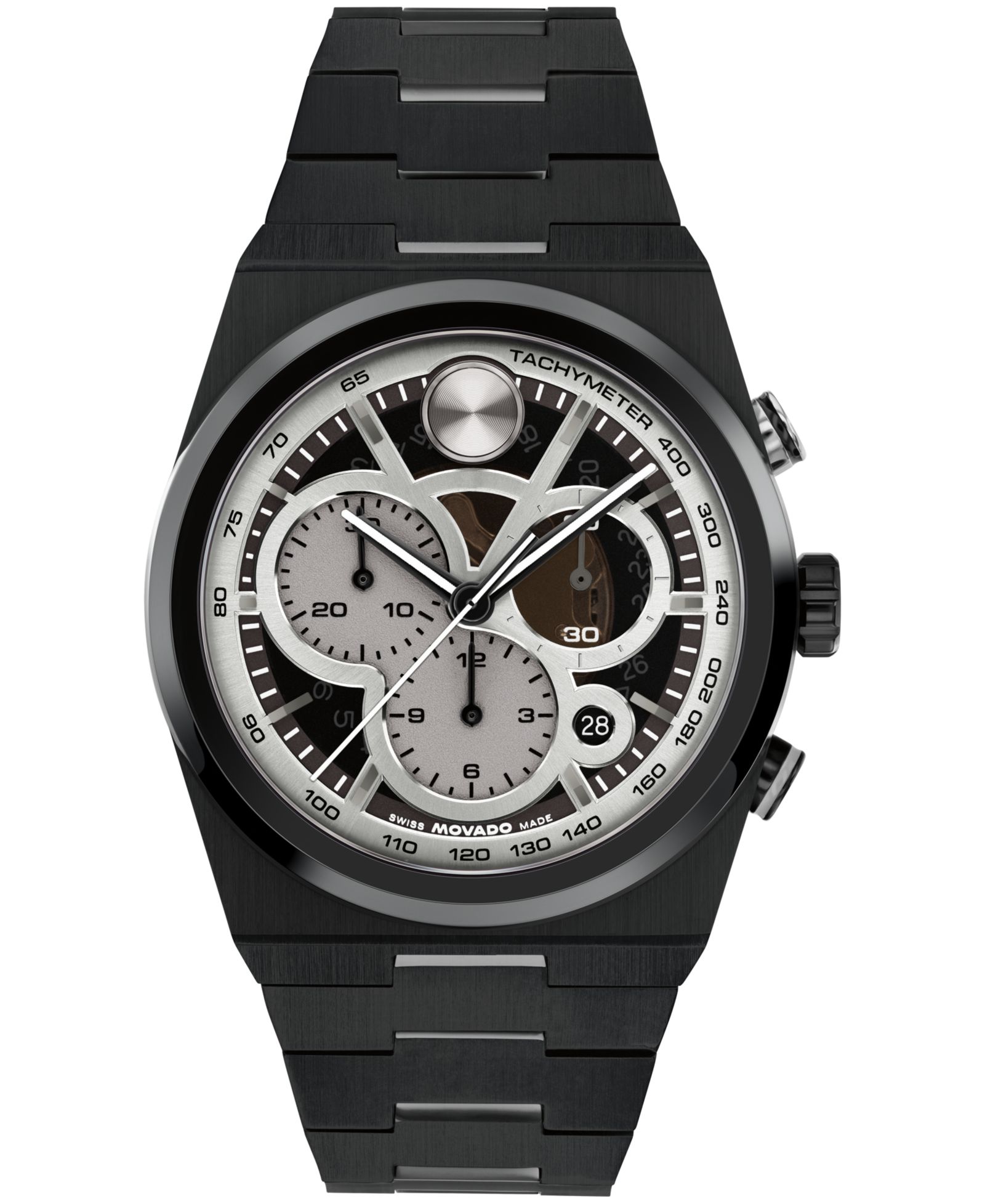 Movado Men's Bold Quest Swiss Quartz Chrono Ionic Plated Black Steel Watch, 40mm