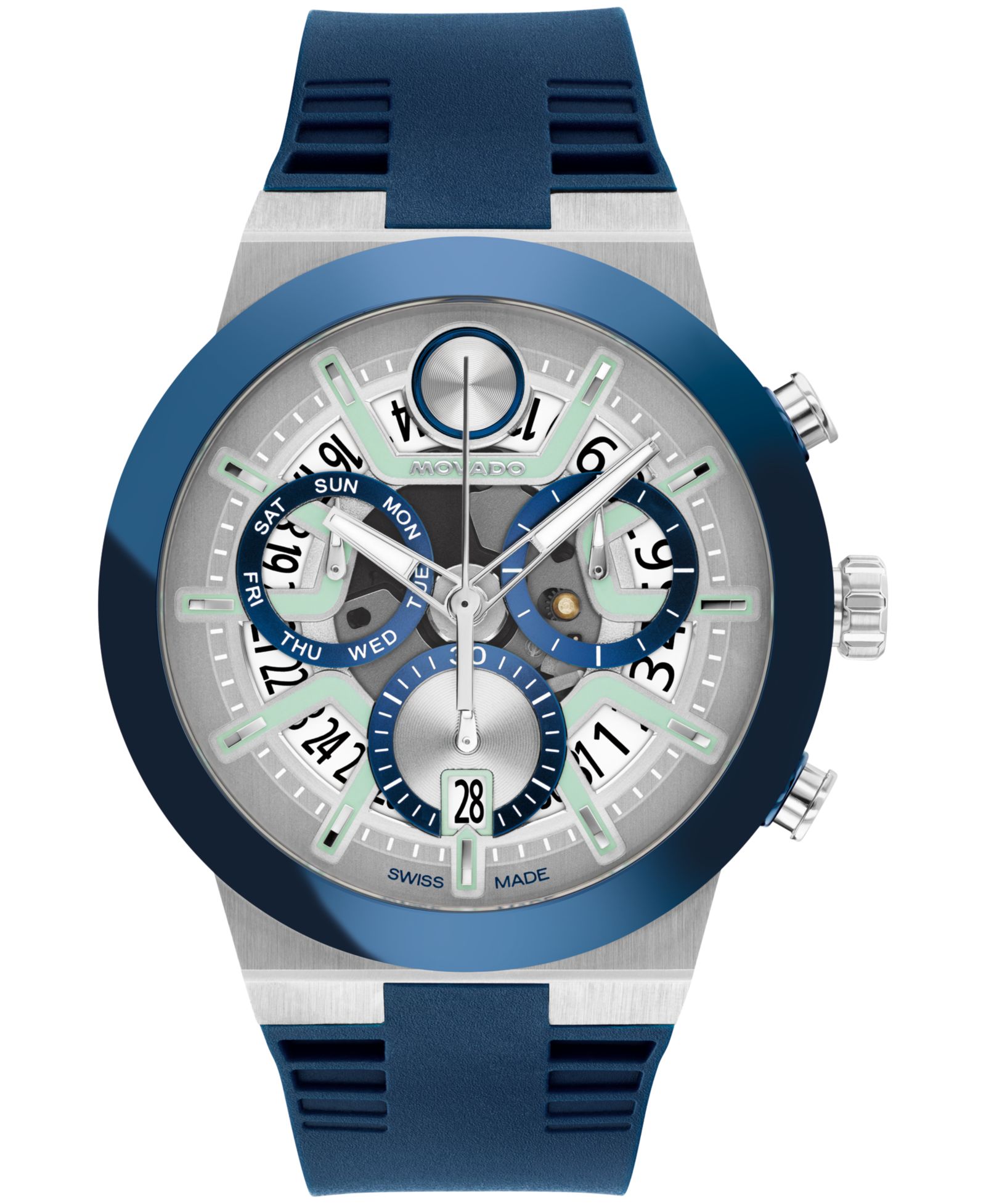 Movado Men's Bold Fusion Swiss Quartz Chrono Blue Silicone Watch 44.50mm
