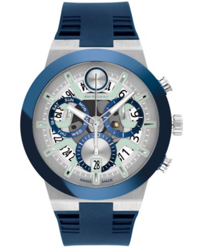 Movado Мужские кварцевые часы Bold Fusion Swiss Quartz Chrono Blue Silicone, 44.50mm
