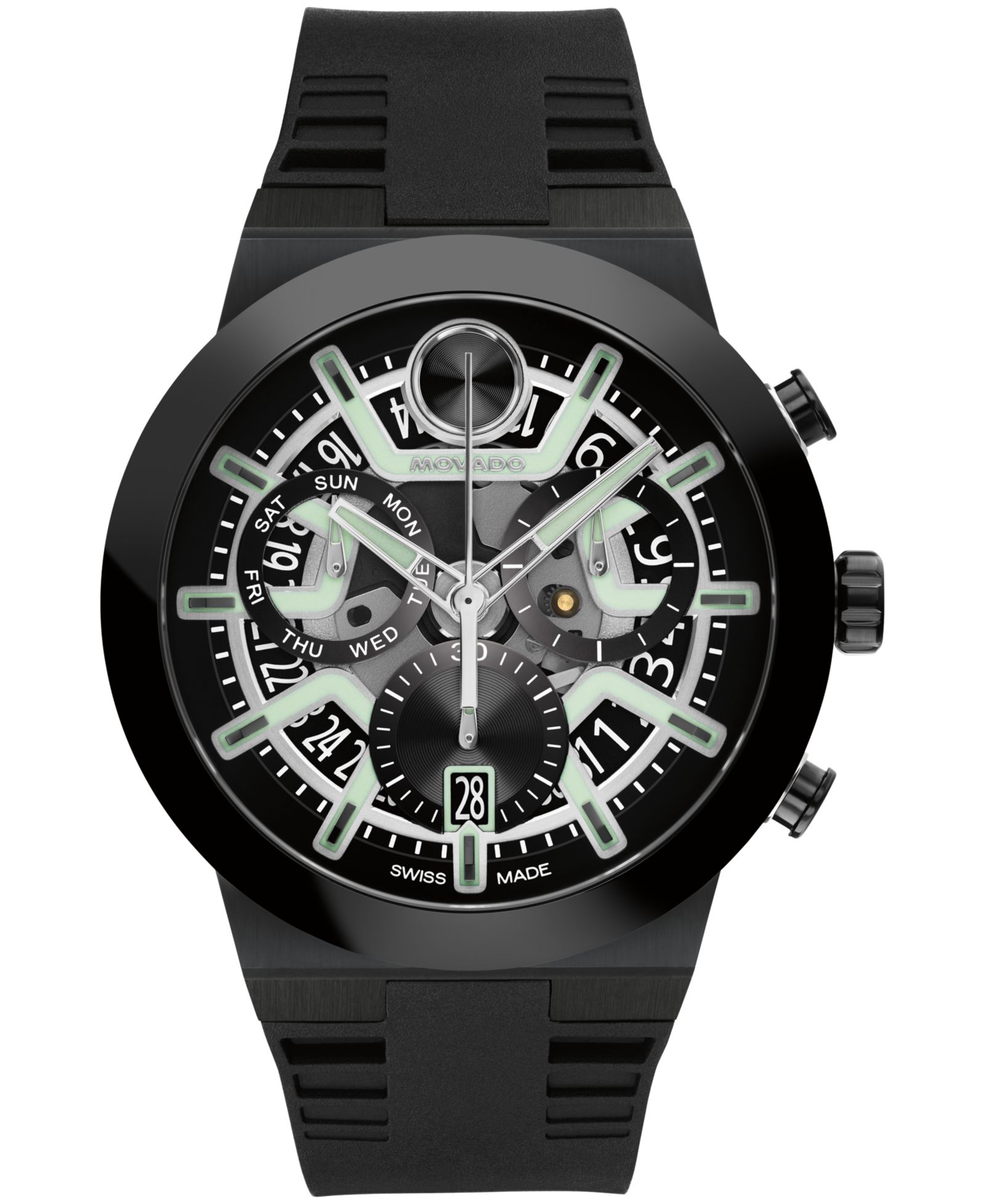 Мужские часы Movado Bold Fusion Swiss Quartz Chrono Black Silicone 44.50mm