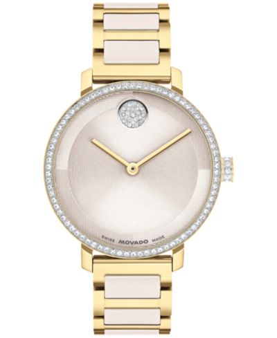 Женские часы Movado Bold Evolution 2.0 Swiss Quartz Light Gold Steel Taupe Ceramic, 34mm