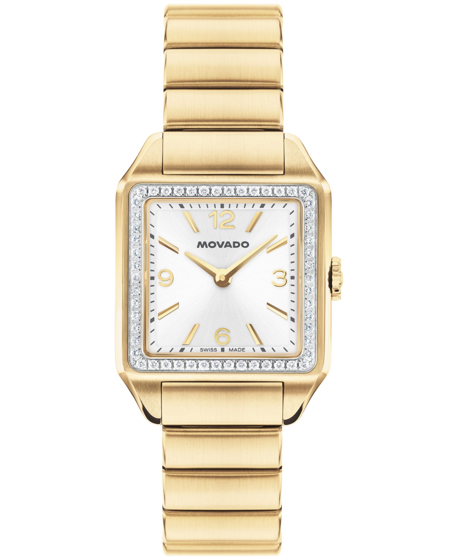 Женские часы Movado 1917 с выращенными бриллиантами и золотой сталью, 25 x 34.1mm