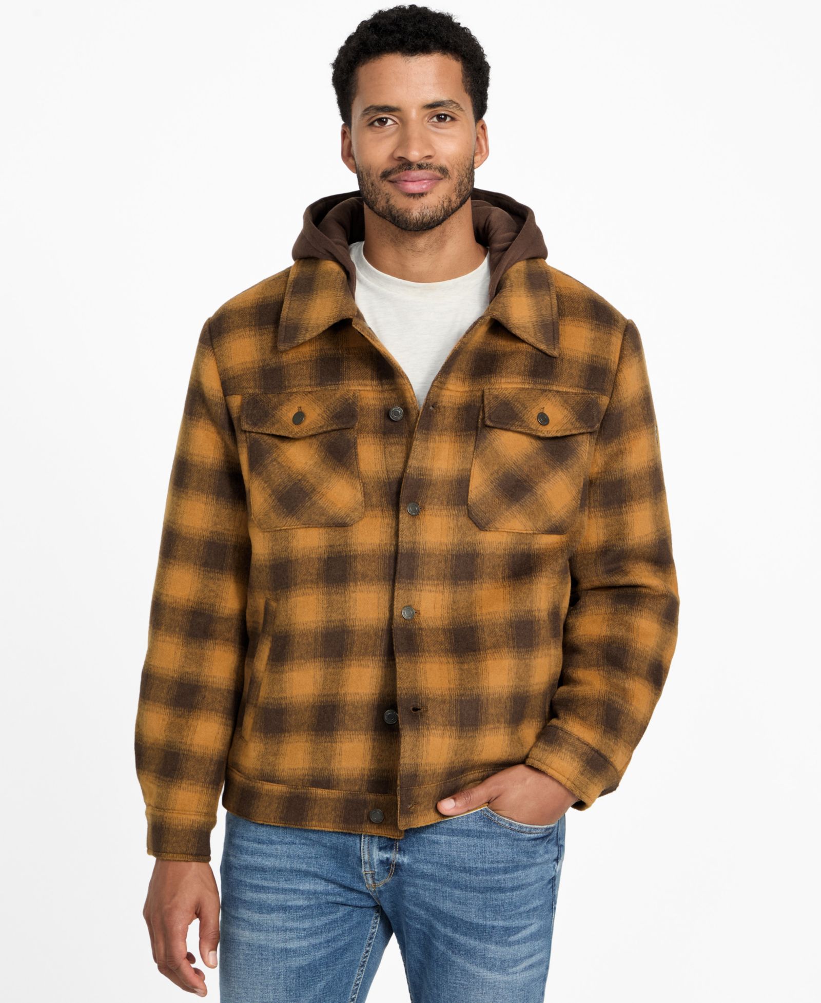 GUESS Men's Check Print Shirt Jacket