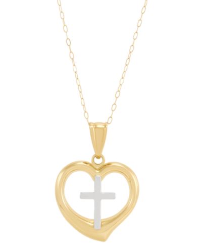 Подвеска Macy's Back-to-Back Cross in Heart 10k Yellow and White Gold