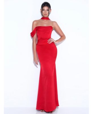 Miss Circle Women Ivona Red Halter Neck Double Duchess Satin Gown