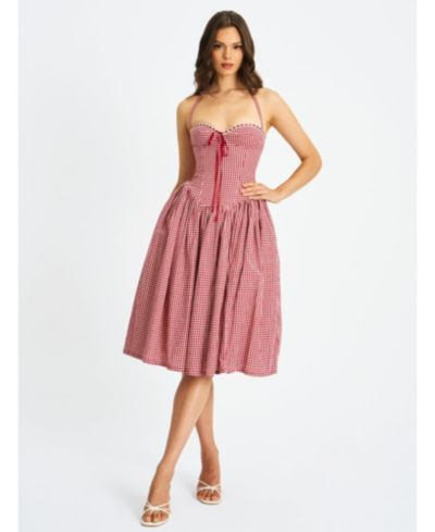 Miss Circle Women's Susanna Red Gingham Halter Drop Waist Midi Dress