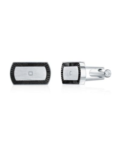 Stainless Steel, D-C Outline, Single CZ Cuff Links